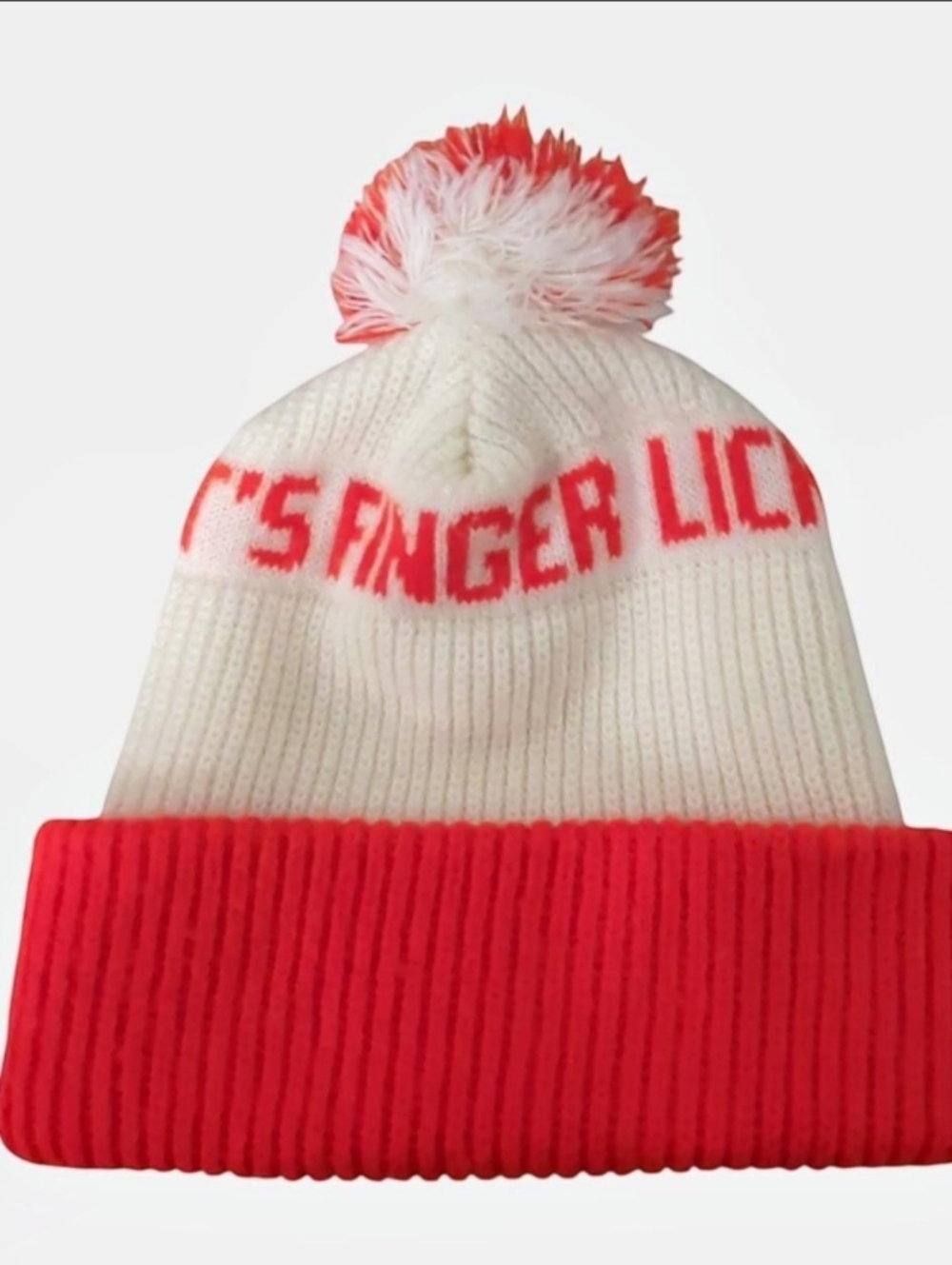 KFC red & white‎ beanie with pom pom "finger lickin' good" Knit Toque
